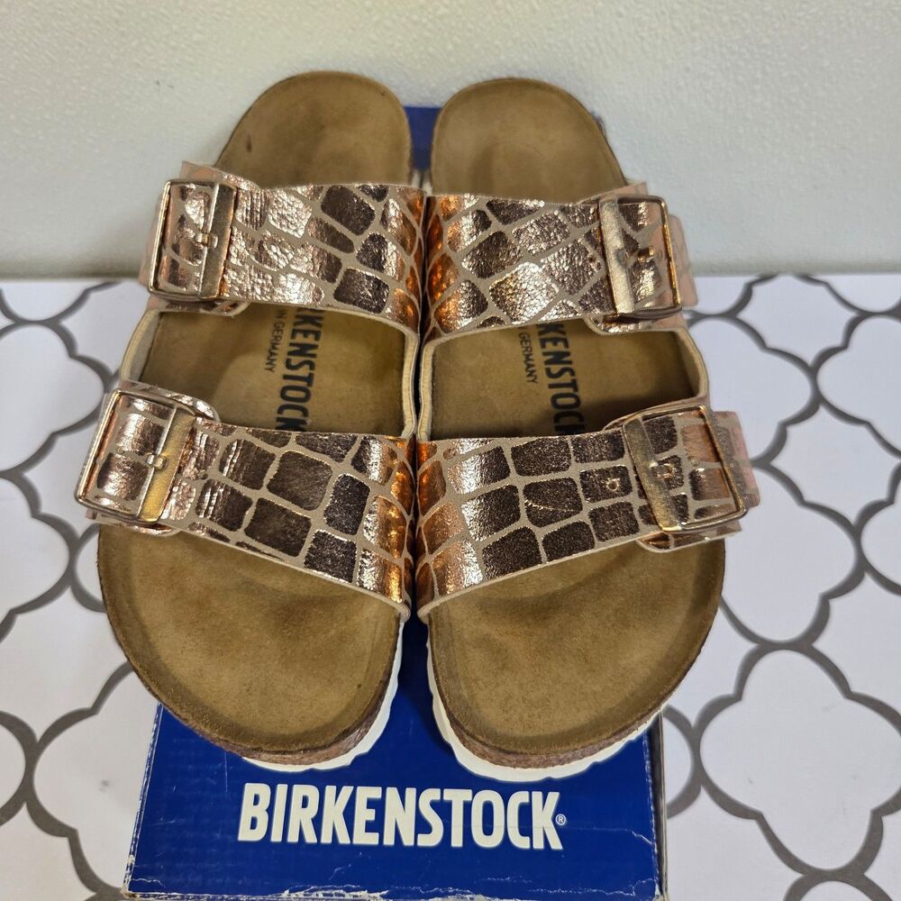 Birkenstock Arizona Gator Gleam Copper Footbed Sandals sz 6 narrow NIB